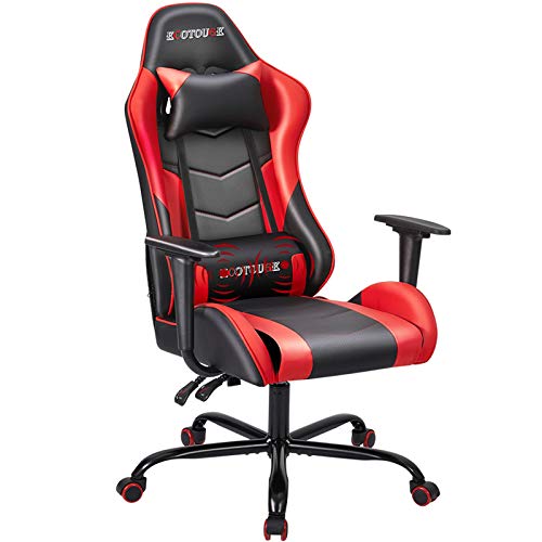ECOTOUGE PC Gaming Chair Massage Ergonomic Office Desk Chair Racing PU Leather Recliner Swivel Rocker with Headrest and Lumbar Pillow, Red…