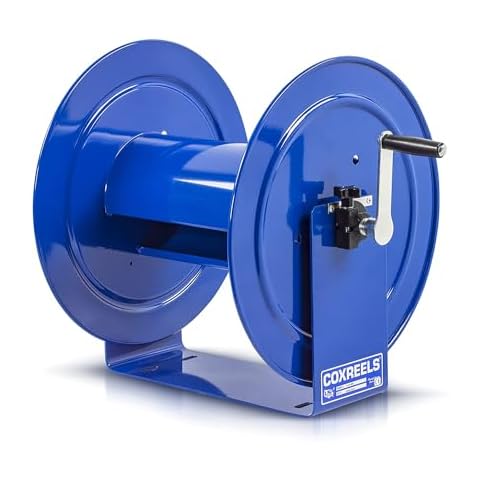 Coxreels V-117-850 Hand Crank Steel Hose Reel, V-100 Series, 1 ½” x 50’ – Easy to Use Compact Design – Heavy Duty Steel Construction, Made in the USA, Blue Cover