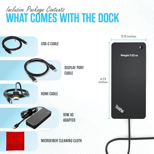 Image of 40AY0090US Lenovo Thinkpad Docking Station Dual Monitor - Supports 4K Display, Universal Dock USB Type- C Gen 2 with 4K HDMI + 4K DisplayPort + USB C Cable + 90W Adap TER (Renewed)