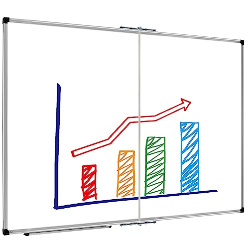 XBoard Magnetic Dry Erase Board 48 x 36 Inch, 4' x 3' Foldable White Board for Wall with Marker Tray | Silver Aluminum Frame Folding Message Presentation Board 48"W x 36"H