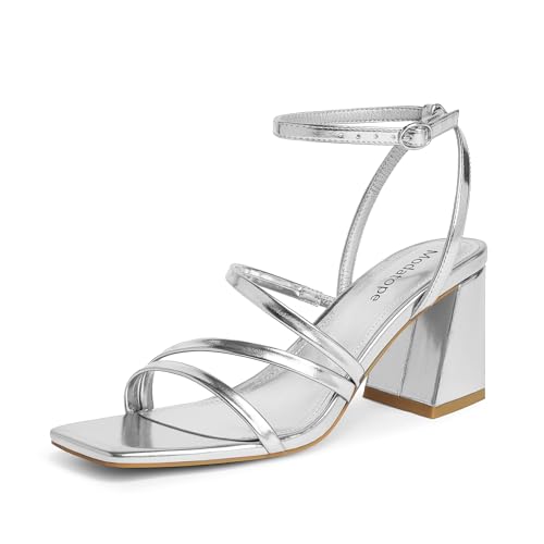 Image of Modatope Women's Heeled Sandals Square Toe Chunky Strappy Heels Prom Shoes | Stable Chunky Heel, Adjustable Ankle Strap, All-Day Comfort Sole, Unique Style For Parties, Proms, Weddings & All Occasions