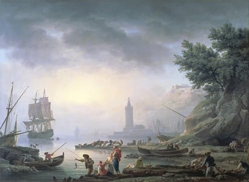 Décoration murale tableau toile Claude Vernet affiche art port maritime à l'aube 60x90