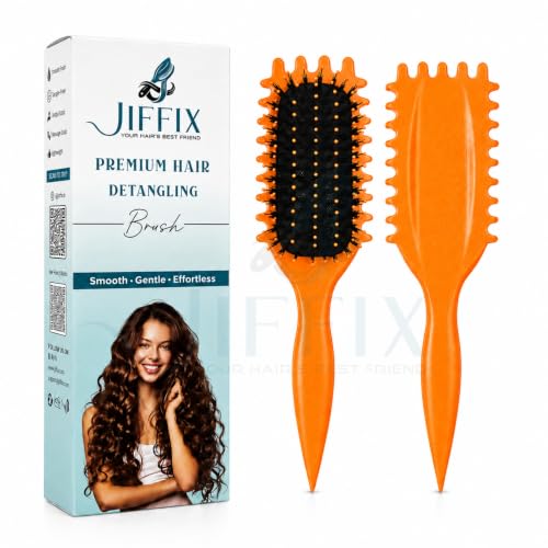 Image of Curly Hair Brush - Curl Defining & Detangling Brush for Women & Men - Boar Bristle Styling Brush for Shaping, Combing & Enhancing Natural Curls - Suitable for All Hair Types (Orange)