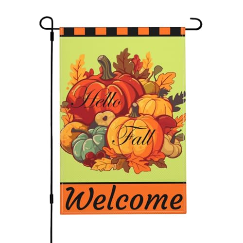 Hello Fall Pumpkin Garden Flag Double Sided, Weather Resistant Welcome Autumn Holiday Harvest Yard Flag Burlap Outside Decorative Flag for Patio Lawn Home Courtyard 12x18inch -  SUMILUOCHEN, fall01