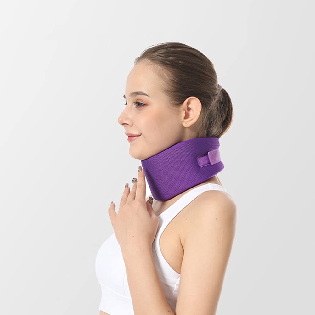 Foam Neck Brace Adjustable Cervical Collar Super Soft Neck Support Strap Medical Grade Neck Stretcher for Spinal Pressure Stabilizes Vertebrae During Sleep Men Women Elderly (Size : Purple)