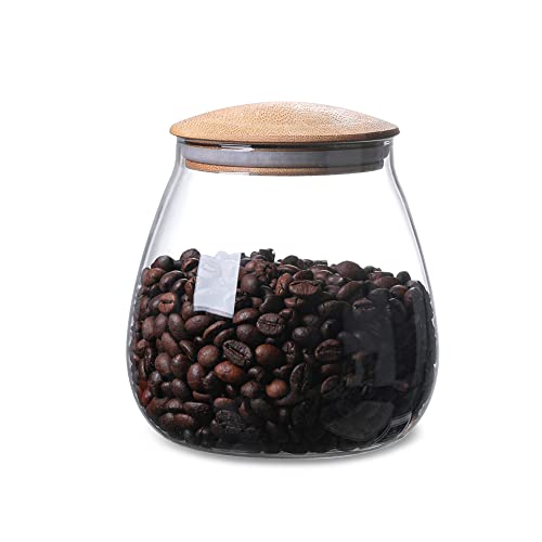 INCETUE 400ML / 13 FL Oz Glass Storage Jar with Wood Lid, Clear Mushroom Bottle Canister Pantry Jar with Air Tight Bamboo Lid for Food, Coffee, Sugar, Herb, Cookie, Tea