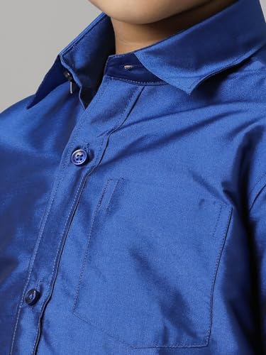 Image of RAMRAJ COTTON Boys Silk Cotton Shirt With Adjustable Cream Dhoti Perfect For Ceremonies| Festivals| And Special Occasions