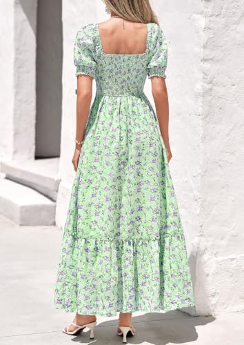 Image of PRETTYGARDEN Women's Summer Floral Boho Eyelet Flowy Maxi Dresses | Embroidered,Hollow Out,Sweetheart Neck,Lantern Short Sleeve,Smocked Pockets,Fit and Flare,Swing Long,Beach Vacation Clothes