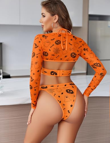 Image of Avidlove Rave Outfits for Women Festival Sexy Lingerie Bodysuit 2 Piece | Buckle shrug crop top halter bodysuit set, snap closure, breathable mesh, for concerts and club nights