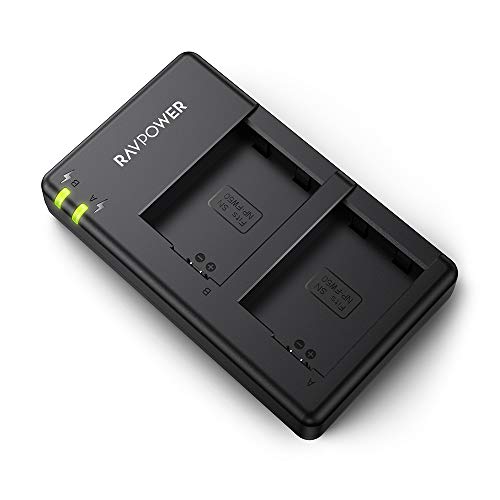 NP-FW50 RAVPower Dual Slot Battery Charger Compatible with Sony NP FW50 Batteries for A6000, A6500, A6300, A6400, A7, A7II, A7RII, A7SII, A7S, A7S2, A7R, A7R2, A55, A5100, RX10 Camera and More