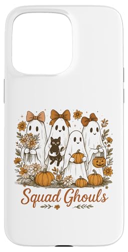 Cute Ghost Squad Halloween Calabazas Otoño Flores Mujeres Carcasa para iPhone 15 Pro MAX