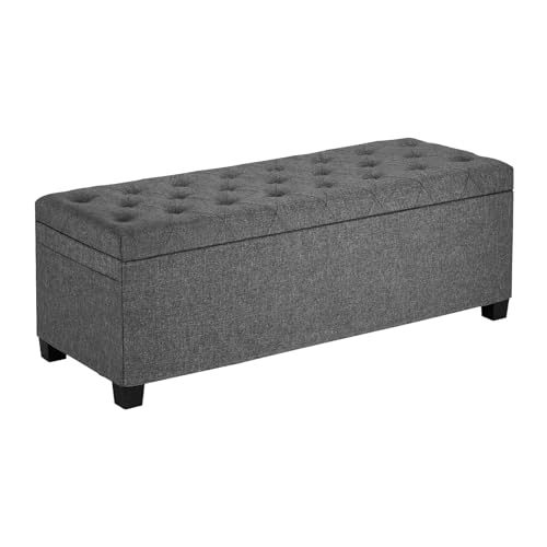 VEVOR Banc de Rangement en Lin, Coffre de Rangement rembourré avec Poches latérales, Banquette Rabattable avec Cadre en métal, Pouf de Bout de lit, pour...
