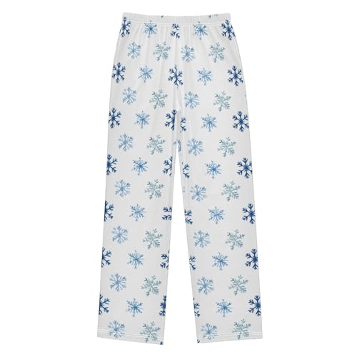 Christmas Pajama Pants Snowflakes Blue Print Long Sleep Pants Lounge Bottoms