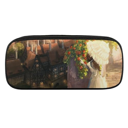 ペンケース 筆箱 大容量 軽量 北欧風の城 通り 洋風少女 筆入れ ふでばこ ペンポーチ 多機能 コンパクト シンプル おしゃれ 中小学生 高校生 女の子 男の子