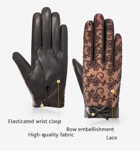 Womens Lace Patchwork Leather Gloves Touchscreen Party Dressy Gloves for Wedding Dinner Party3