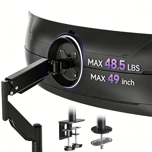 Image of Suptek Single Monitor Arm for 27-49 Inch Ultrawide Large Screen Monitors, Gas Spring Desk Mount with Tilt Swivel, VESA 75 /100, Supports 48.5 lbs, Clamp & Grommet, MD71PRO