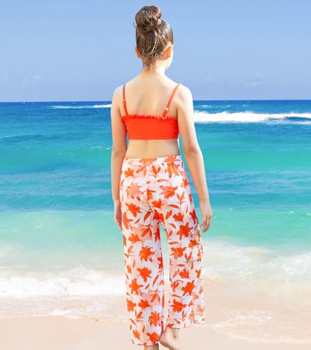 Image of Vogseek 6-16T Girls 3 Pieces Bikini Bathing Suit with Rash Guard Pants Quick Dry Swimwear Cover-Up Sets