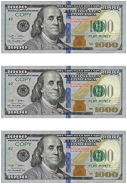 play copy money for kids 20 pies ea 1 000 dollar 2 sided fake looks real perfect props for movies plays music videos educational learning for kids amazon sg toys