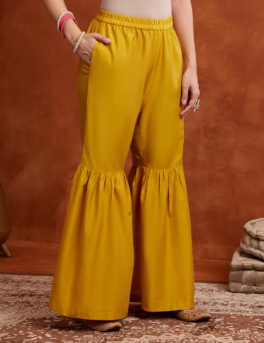 Image of Amazon Brand - Myx Women's Straight Kurta Set with Sharara Pant | Printed Dupatta | Sharara Suit Set with Dupatta (Available in Plus Sizes)