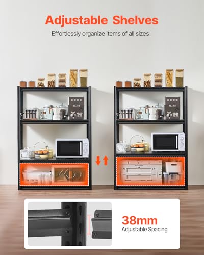 Image of VEVOR Storage Shelves, 2400 lbs, 4 Tier Garage Storage Shelving, 20 inch D x 40 inch W x 57 inch H Adjustable Metal Shelves for Garage Shelves Utility Rack Shelf, Ideal for Kitchen, Warehouse, Basement, Black