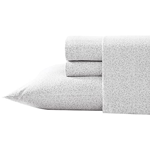 Image of Laura Ashley - Flannel Sheets Queen Size, Anti-Pilling & Wrinkle Resistant Cotton, Touchably Soft for All-Season Comfort - Bed Sheets with Matching Pillowcases & Fitted Sheet (Chelsie Vine Grey)