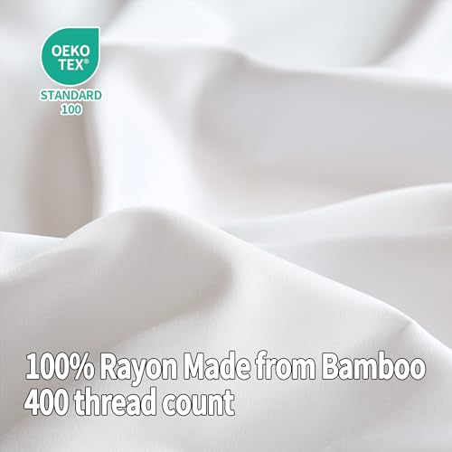 Image of EVERLY Queen Sheets Set,Luxuriously 400 Thread Count Organic Viscose Derived from Bamboo Bed Sheet,Cooling Sheets for Queen Size 4 Piece Deep Pockets Bedding Sheets &Pillowcases-White