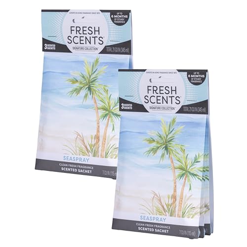 Fresh Scents Scented Sachets | Seaspray | Home Fragrance | Long Lasting (Up to 6 Months) | Air Freshener for Closets Drawers & Cars | 6 Pack
