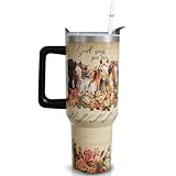 qoepfnsh 40 oz Horse Tumbler with Handle and Straw, Christian Stainless Steel Vacuum Insulated Travel Coffee Mug Cup Water Bottle, Horses Stuff Accessories Decor Gifts for Women Girls