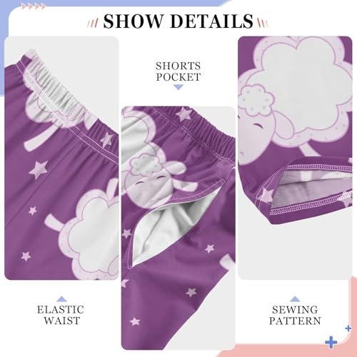 Lamb on Purple Boys Pants Boys Athletic Pants Long Pant for Boywith Pockets Wide-Leg Size 6-14Y4