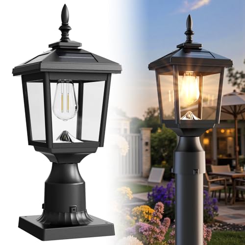 Greluna Solar Post Light Outdoor 60 Lumens Dusk to Dawn Lamp Post Light Solar Powered & Waterproof Fits 6x6 Wooden Posts 3 Inch Poles for Garden Pathway Driveway Fence & YardWarm White
