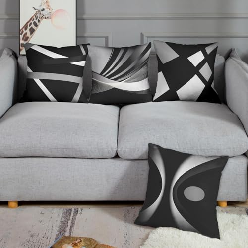 Emvency QCY23120902 Set Of 4 Black Throw Pillow Covers Modern Abstract Grey Stripes Gray White Acrylic Bold Decorative Pillow Cases Home Decor Square 18X18 Inches Pillowcases thumb #3