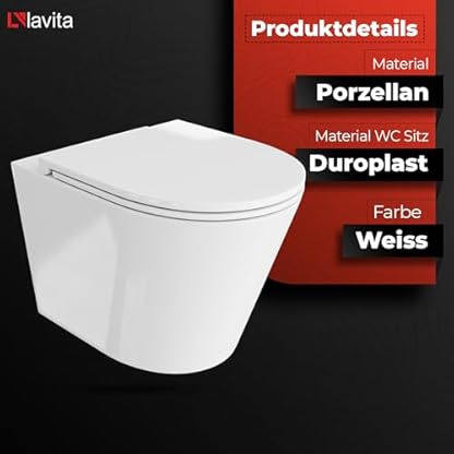 Lavita Vorwandelement Solido + Wand Hänge WC Galve Weiß Spülrandlos + WC Sitz mit Absenkautomatik Glänzend Weiß Knopf Komplettset Unterputz Spülkasten Toilette Komplett Sett WC – Bild 7