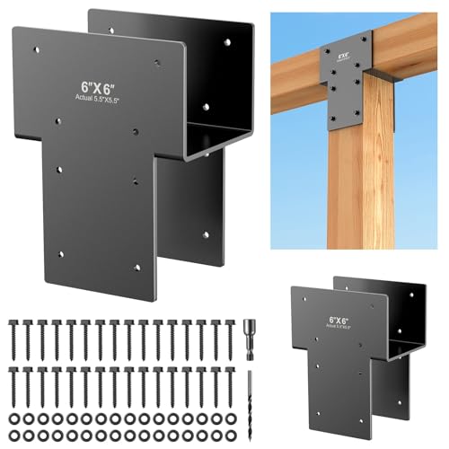 4-Pack 6x6 Post Cap Tie Brackets (Actual 5.5"x5.5"), Ultra-Heavy Duty 3.5mm Stainless Steel Pergola Brackets, Rustproof Post to Beam Connector Hardware for Gazebo, Deck, Patio Construction (Dark Gray)