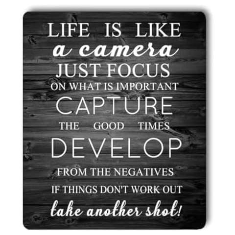 Wknoon Life is Like A Camera Inspirational Quote About Life Mouse Pad Custom, Motivational Quotes Rustic Black Wood Grain Mouse Pads Cover