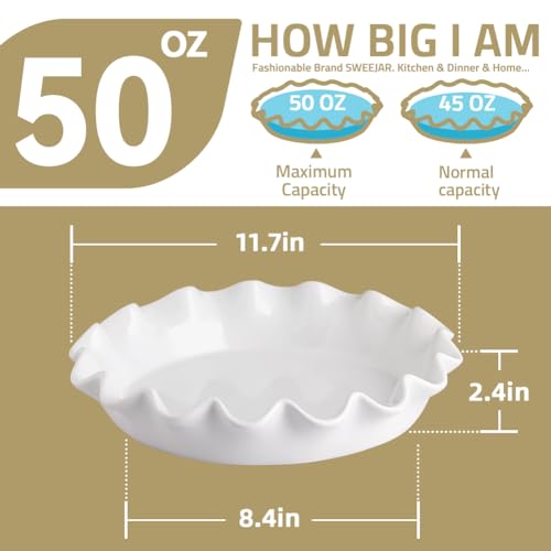 image for Sweejar Ceramic 11.5 Inches Pie Pan for Baking, Deep and Fluted Porcel