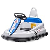 Toddlers Bumper Car, 6V Kids Electric Ride On Toys, 2 Mph Max Speed, Steering Wheel, 360 Degree Spin, 2-Speeds, Lights, Music & Horn, for Boys Girls 3-6 Years Old, White