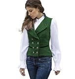 CAMDOM Damen 50er Jahre Vintage Anzugweste Arbeit Tweed Slim Fit Weste V-Ausschnitt Weste Zweireihiger Mantel mit Taschen Ärmellos Blazer Jacken, grün, XL
