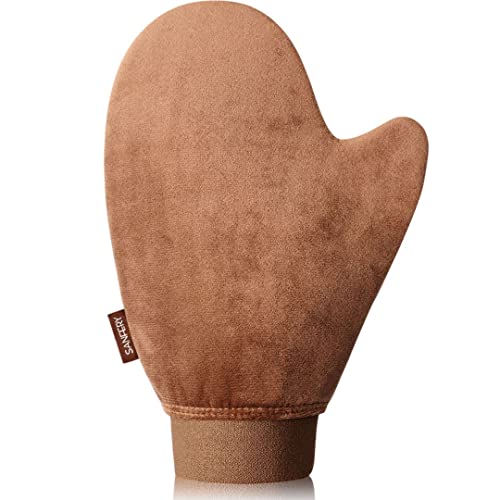 Sanfery Self Tanner Mitt Applicator - US Patent Self Tanning Mitt with Elastic Cuff in Rich Brown Color. Velvet Soft Texture for Streak-Free Full Body Application, Perfect for Beach Vacation, Back,Legs