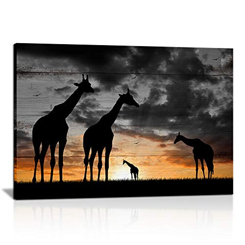 Skenoart Giraffes Canvas Wall Art Africa Golden Sunset Landscape Poster Animal Family Picture Prints Black And White Poster Wall Decoration For Home Living Room Bedroom Bathroom Decor 16"X24" #TOP6