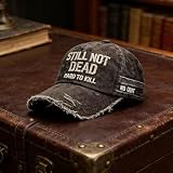 'Still Not Dead czapka trudna do zabicia', 'Still Not Dead' czapki z daszkiem dla mężczyzn vintage postarzana haftowana czapka z daszkiem, czapka trucker, regulowana czapka taty, Czarny, L