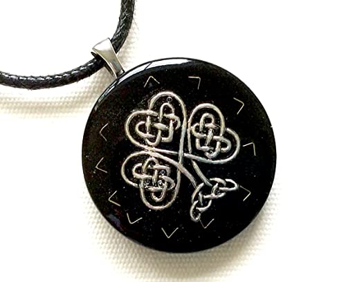 Orgone Pendant Necklace Silver Celtic Endless Knot Clover St Patrick, Black Tourmaline & Shungite. Made In Usa #TOP1