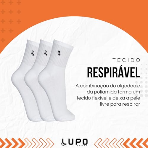 Lupo Kit 6 Pares de Meia Lupo Cano Médio Forro Atoalhado Punho Canelado Algodão Sport Original, 6 Br