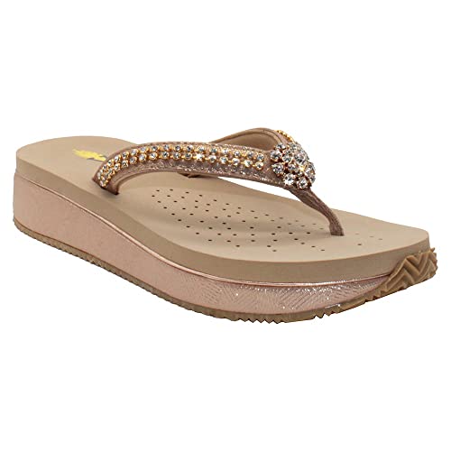 Volatile Womens Sol Rhinestone Thong Casual Sandals Casual Low Heel 1-2" - Gold - Size 8 M #TOP1