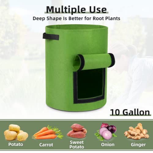 Greatbuddy 10 Gallon Potato Grow Bags 6-Pack, Thick Fabric Pots For Plants, Harvest Windows & Sturdy Handles, Labels Included, Green #TOP5
