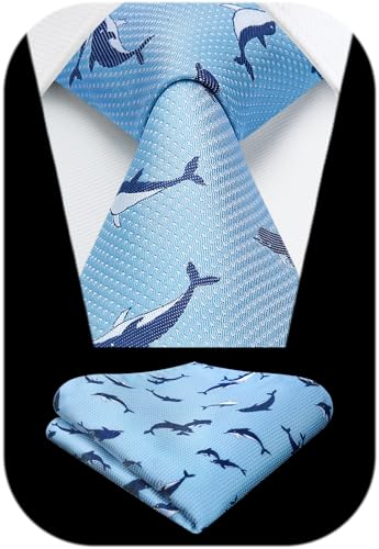 Image of HISDERN Ties for Men Classic Animal Tie and Pocket Square Set Jacquard Woven Silk Neckties Handkerchief Wedding Party