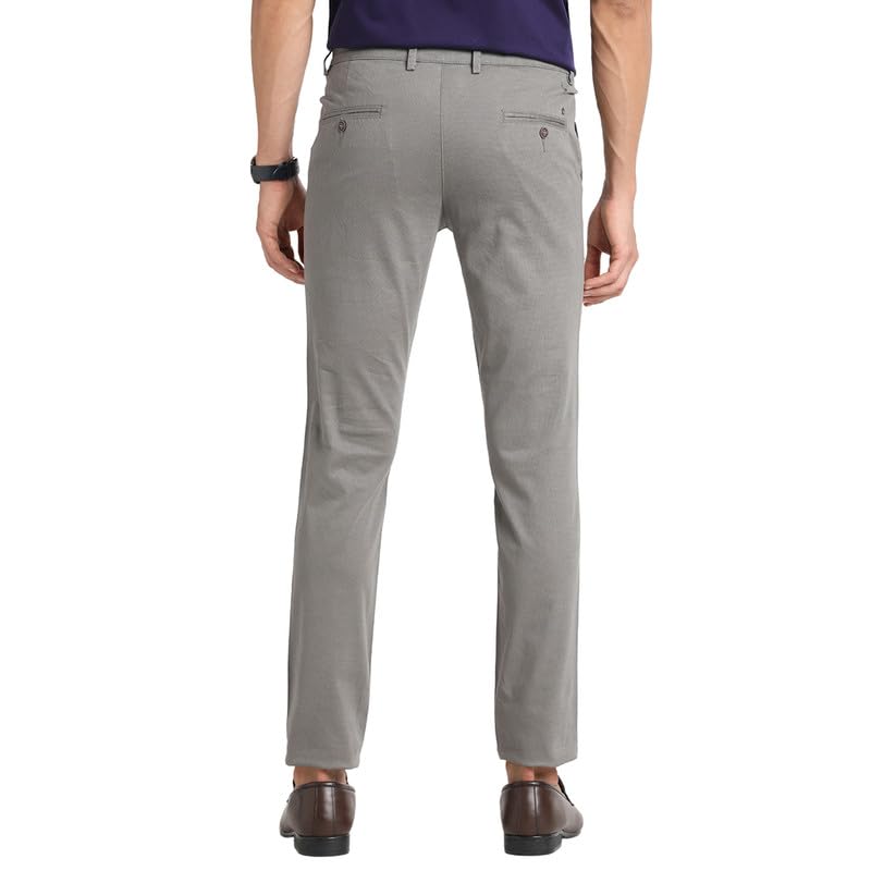 Image of Turtle Men Cotton Stretch Grey Dobby Narrow Fit Flat Front Casual Trouser