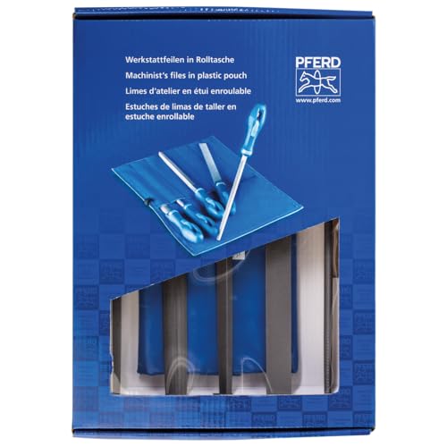 PFERD TOOLS Werkstattfeilen-Set in PVC-Rolltasche mit Umkarton, 5 Feilen, Kreuzhieb H2, 250mm, 11801542 – für universelle Schrupp- und Schlichtarbeiten geeignet, Länge 250mm