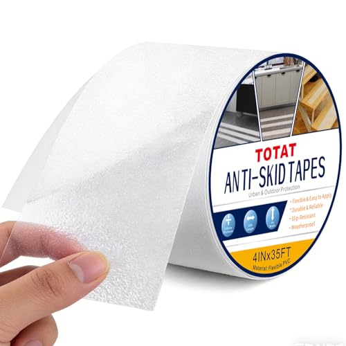 Image of Clear Anti Slip Tape for Stairs & Bathtubs, 4 inch x35FT Non-Skid Transparent Grip Tape - Soft PVC Safety Traction for Bare Feet, Pool Decks, Boats, Shower Floors