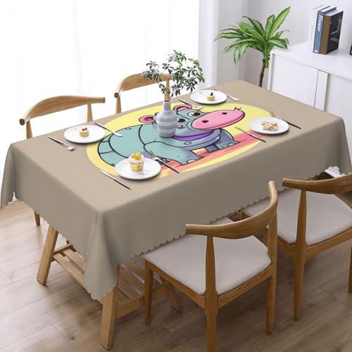 Nappe rectangulaire imprimé hippopotame dessin animé en tissu pour table de buffet