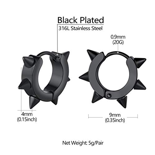 Punk Spiky Round Huggie Hoop Earrings For Men Women Black Plated Stainless Steel Unisex Spikes Ear Studs #TOP4